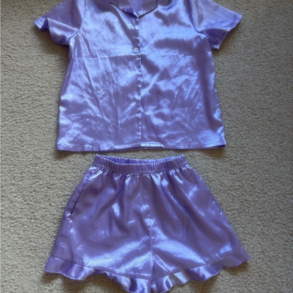 Purple Lavender Satin Kids Pajama Set Size 5/6